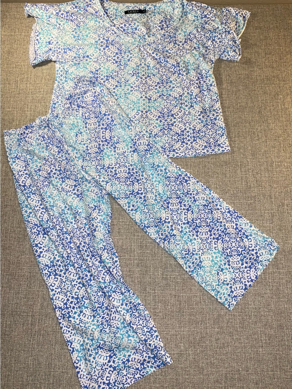 Ralph Lauren Blue and White Patterned Girls Pajama Set